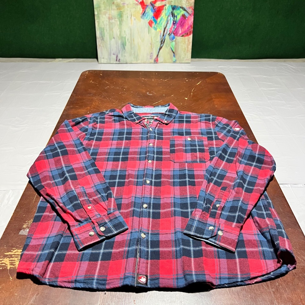 Canada Weathergear Mens XL Red Navy Blue Plaid Flannel Button Down Shirt CWG109